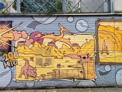 Prehistoric panels of the timeline — Street art in Köln