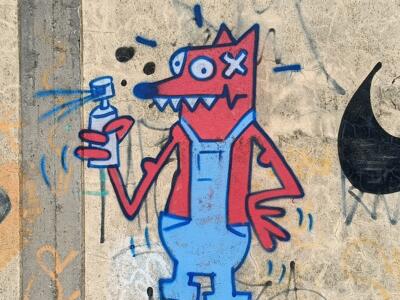 Red Fox with a Spray Can — Street art in Almada