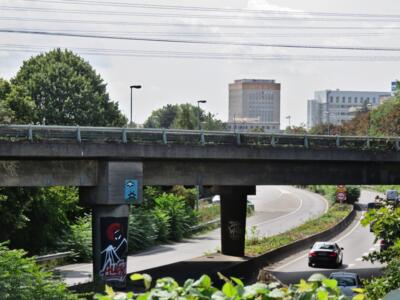 PA_1048, Space Invader on the A6b — Street art by Invader in Chevilly-Larue