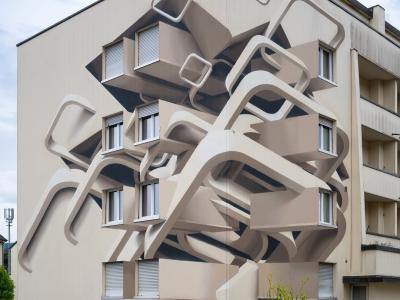 Façade anamorphique — Street art de Peeta à Porrentruy