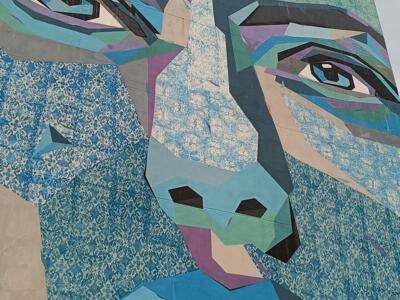 Monumental Face in Blue Facets — Street art by LS in Lisboa
