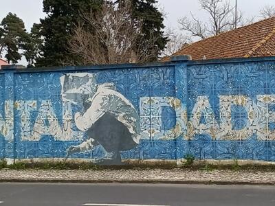 Mentalidade on a ground of azulejos — Street art by Add Fuel in Lisboa