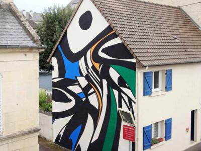 Pignon ondulant rue de Branville — Street art de Sobekcis à Caen