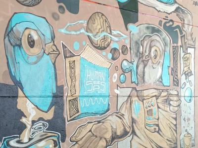 Surreal Composition with Blue Owl — Street art by Rathur Ld in Nantes