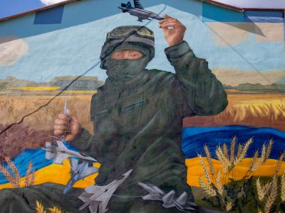 The Zaporizhian Avenger — Street art by Noyna in Kyiv