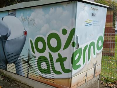 Wind turbines on the Stadtwerke Erkrath substation — Street art in Erkrath