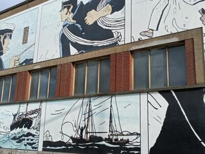 Corto Maltese, sea panels — Street art by Hugo Pratt in Bruxelles