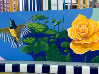 Birds and Flowers of the New Town Underpass — Street art by Sayan Mukherjee in Kolkata
