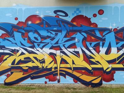 Wildstyle bleu du Meeting of Styles — Street art à Paimpol