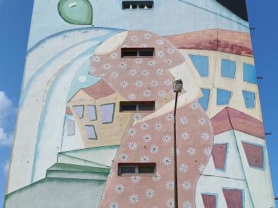 Femme à la robe fleurie — Street art de Márcio Bahia à Lisbon