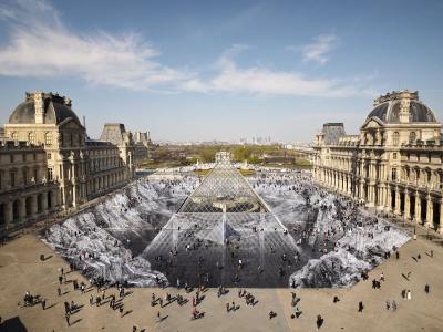 The Secret of the Great Pyramid — Street art by JR in Paris