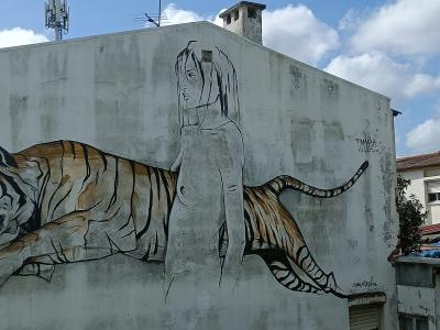 Femme et tigre en marche — Street art de Tamara Alves à Lisbon