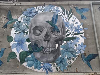Caveira XXVII — Street art de Jacqueline de Montaigne à Lisboa