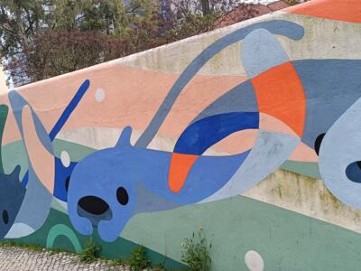 Blue snouts in flat colour — Street art by Mariana Rio in Lisboa