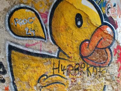 Canard jaune à la couronne bleue — Street art à Lisboa