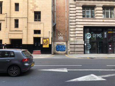 MAN_43, Space Invader on 58-60 Bridgewater House, Whitworth Street — Street art by Invader in Manchester