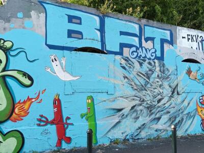 BFT Gang Wall, Cartoon Creatures — Street art by Les Oides in Nantes