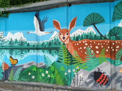 Fawn and boreal forest — Street art by Rocío Álvarez in Ixelles