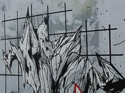 Oiseau éclaté noir et blanc par Tiago Hesp — Street art de Tiago Hesp à Almada