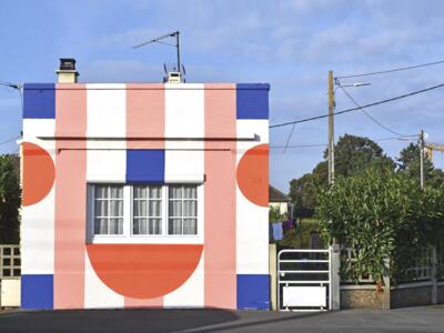Striped house on Rue Victor Lépine — Street art by Damien Poulain in Caen