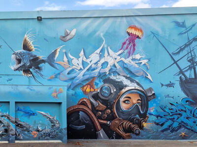 The Underwater Wall at the Pool — Street art by Kafé Korsé, Syrk, Ezor, Asar, Jerms, Musher, Sery, Syndrom in Pons