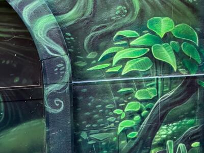 Sous-bois en camaïeu vert — Street art à Neuchâtel