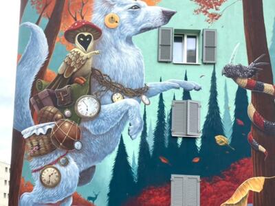 Chien pirate, le passeur du Doubs — Street art de Dulk à Le Locle