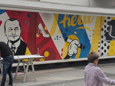 Piotre - Galeries Lafayette commission covering the back of the store — Street art in Caen