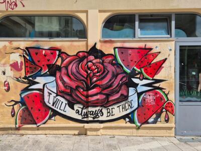 Rose and watermelons "I will always be there" — Street art in Lyon