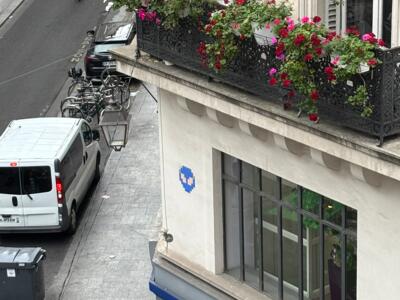 Blue life, petite tête bleue en pixels — Street art de Mr Djoul à Paris