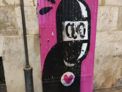 Ninja on a Pink Electrical Cabinet — Street art by David de Limon in València