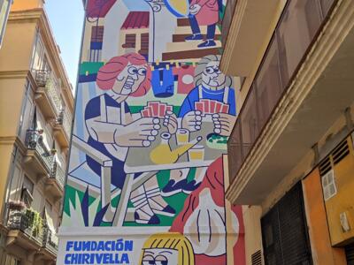 Neighbourhood Scenes in Blue Outline — Street art in València