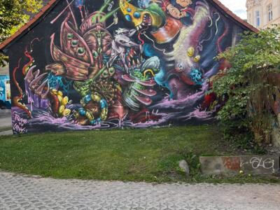 Naufrage fantastique et Popeye — Street art de Brain Paint Circle à Greifswald
