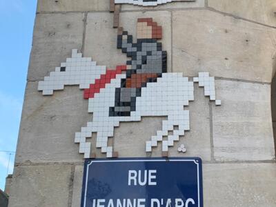 Tiled Joan of Arc on Horseback — Street art by Mifamosa in Orléans