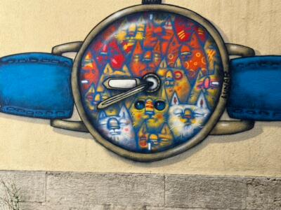 Doomsday Watch, la montre aux chats — Street art de Lunar à Le Locle