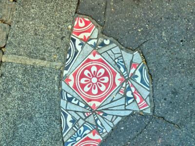 Ememem's red-tiled flacking — Street art by Ememem in Lyon