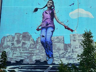 Stop bombing civilians! — Street art by BRUSK in Lyon