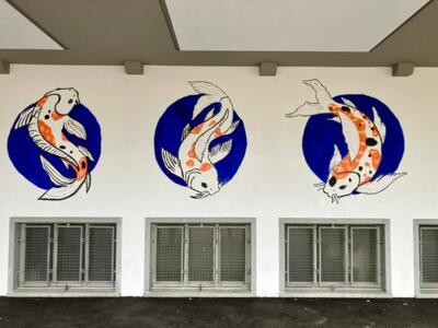 Japanese koi fish — Street art in La Chaux-de-Fonds