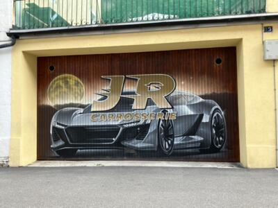 Sports Car at JR Bodyshop — Street art in La Chaux-de-Fonds