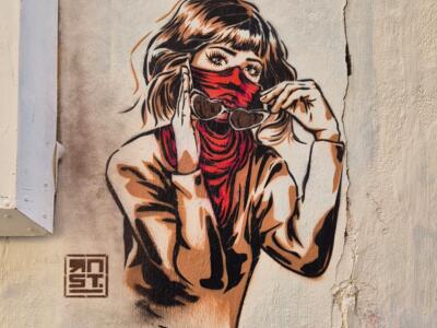 Woman in a red bandana — Street art by RNST in Marseille