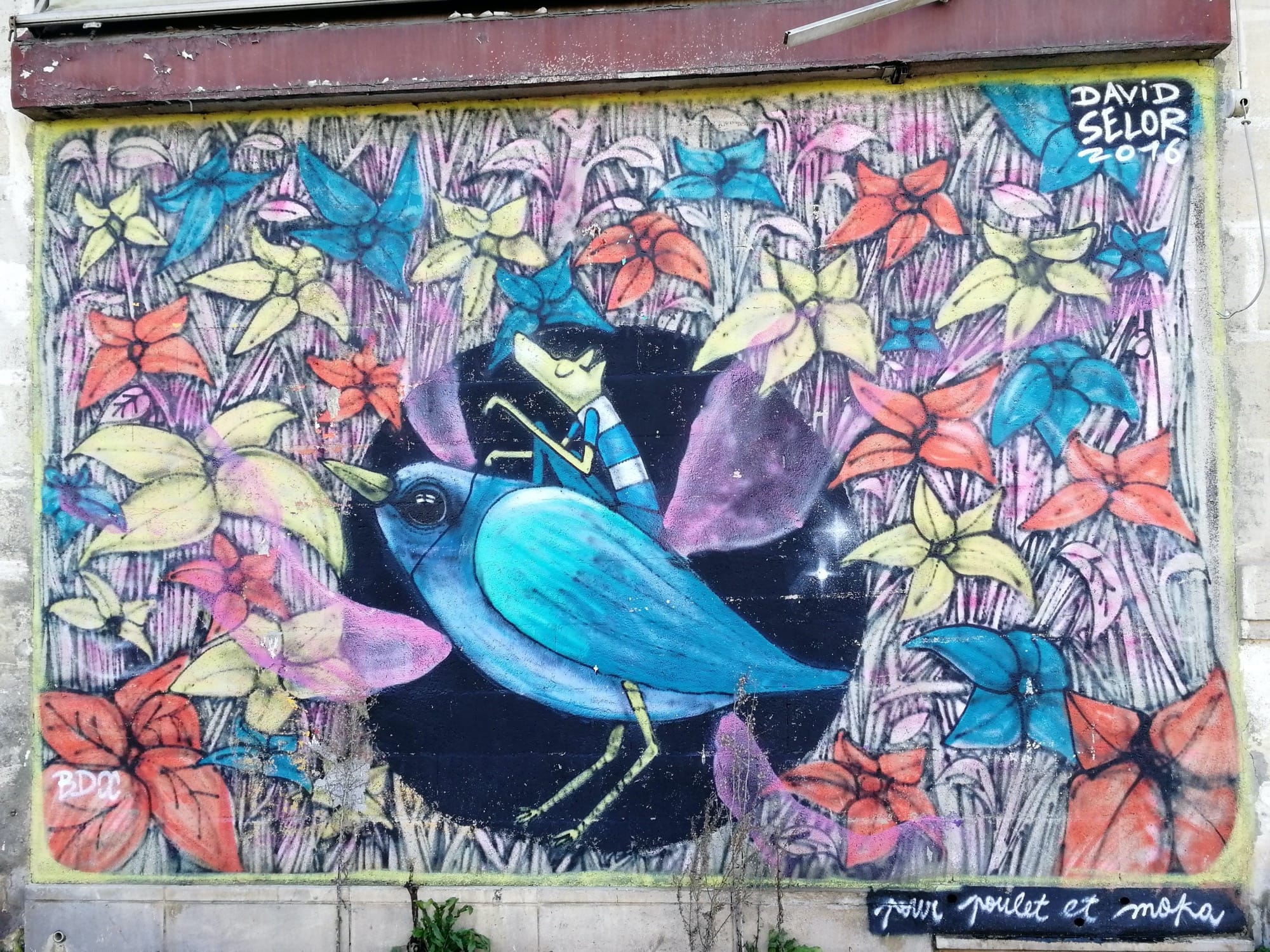Graffiti 799 Pour poulet et moka de Selor capturé par Rabot à Bordeaux France