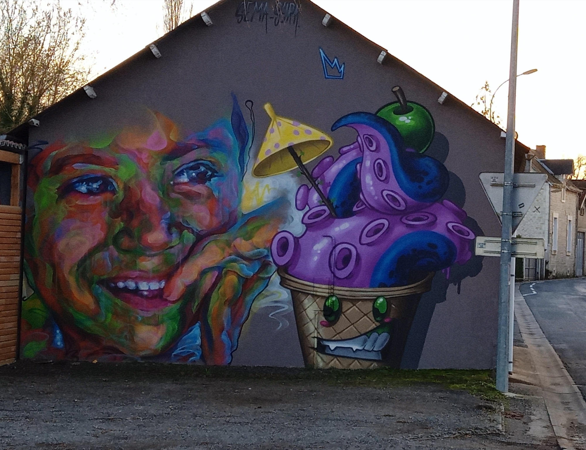 Graffiti 841 La glace au poulpe de l'artiste Syrk à Civray France