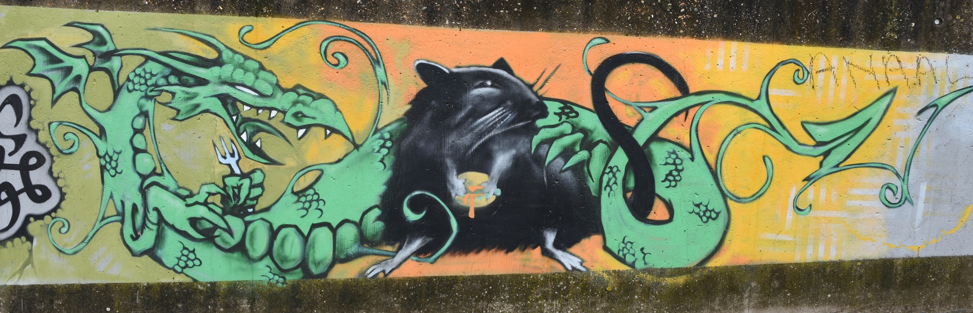 Graffiti 1168 Le rat et le dragon capturé par mrostf à Brugge Belgium