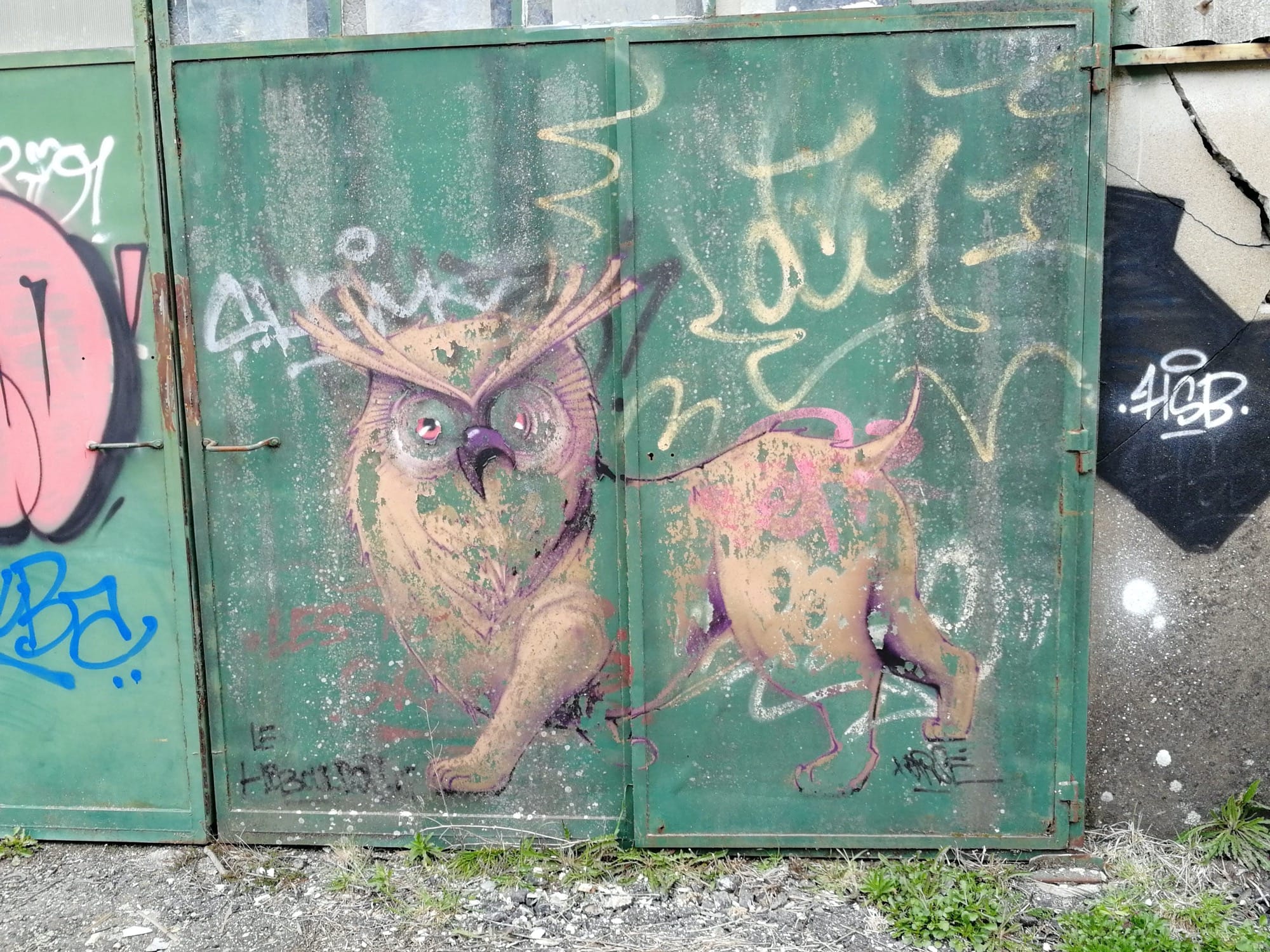 Graffiti 1359 Le hibou by the artist Kafé Korsé captured by Rabot in Issé France