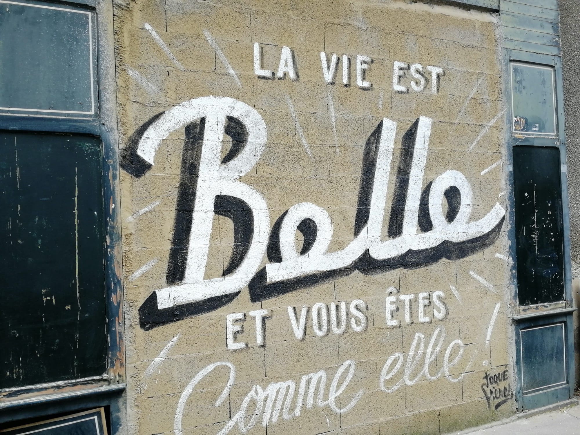Graffiti 1524 La vie est belle, et vous êtes comme elle ! by the artist Toqué frères captured by Rabot in Nantes France