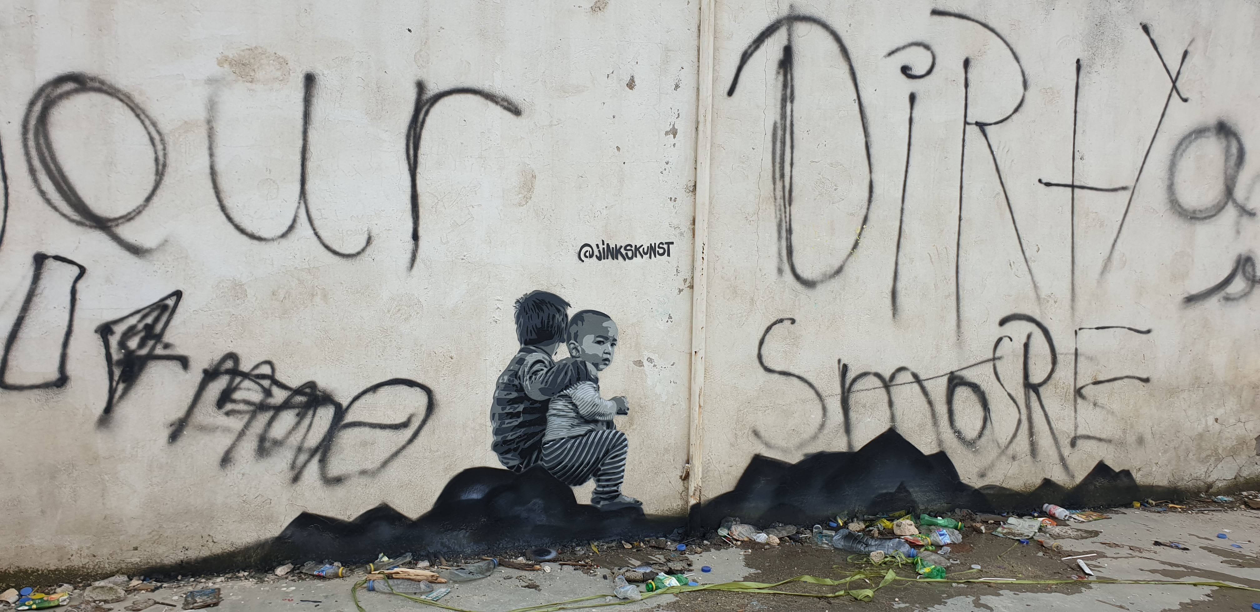 Graffiti 4657 Enfants Syriens by the artist Jinks Kunst captured by Jinks Kunst in Njar Lebanon