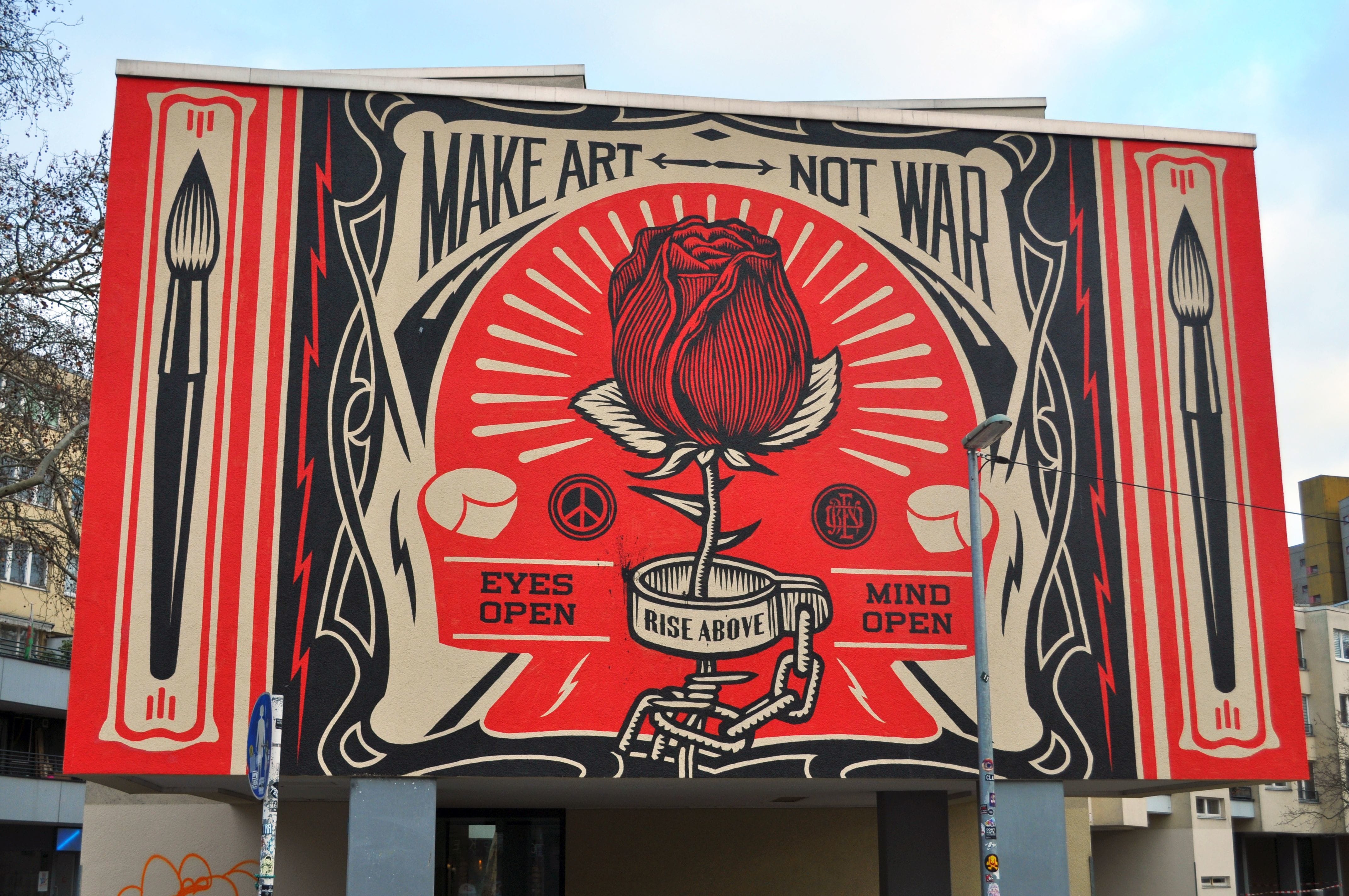 Monumental Obey Fresco In Berlin With Red Berlin Germany